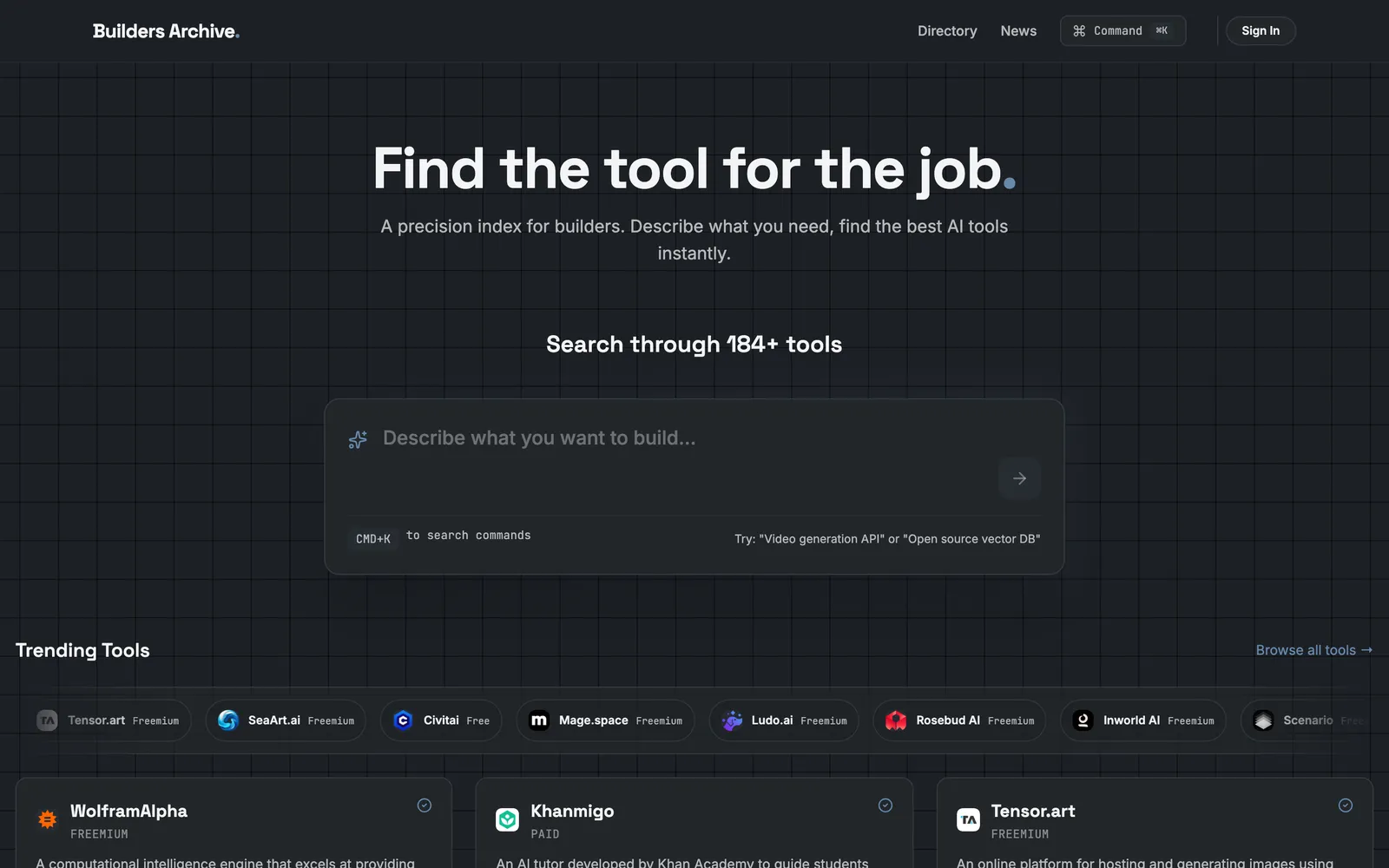 Screenshot of AI Tools Directory